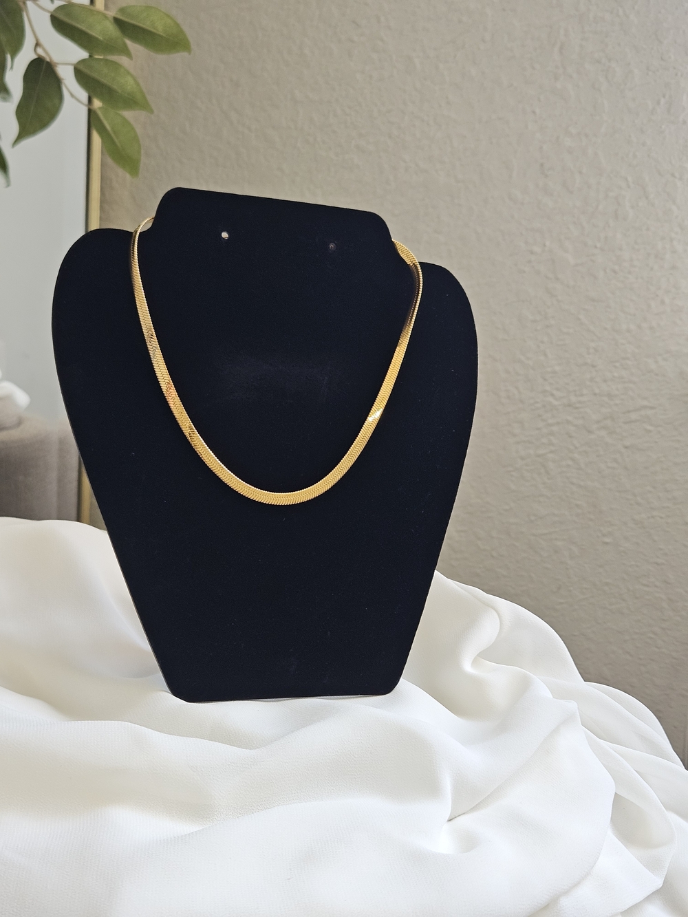 Gold Flat Snake Chain 5mm Wide Herringbone Choker Necklace